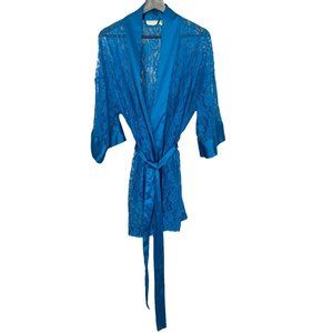 Vintage 90s Victorias Secret Gold Label Blue Lace Short Robe One Size